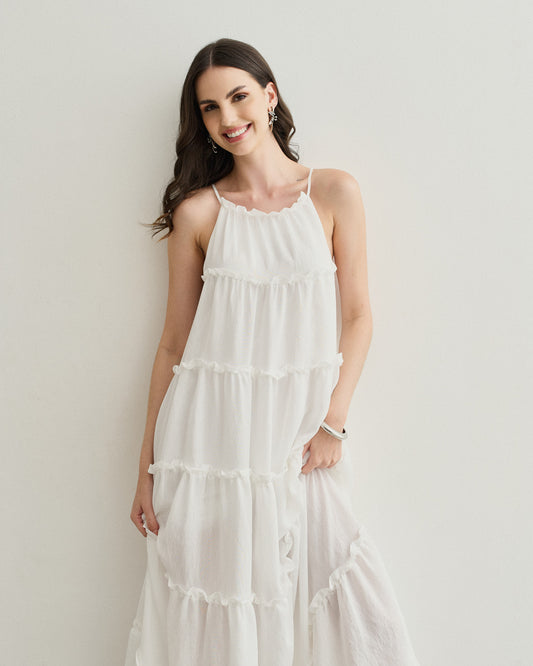 VESTIDO RECORTE BABADINHO OFF WHITE