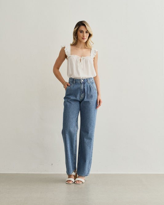 CALÇA APLICAÇÕES JEANS AZUL ESCURO
