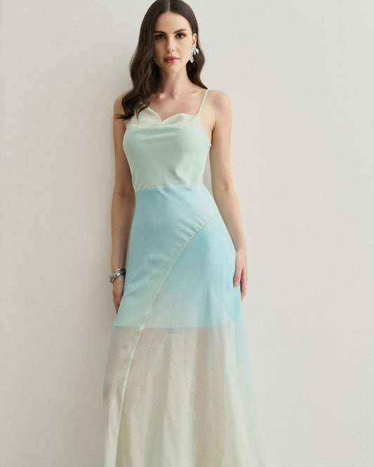 VESTIDO LONGO DECOTE DEGAGÊ AZUL