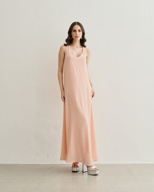 VESTIDO LONGO TORÇÃO COSTAS ROSA