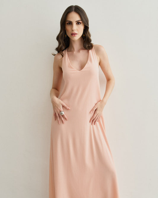 VESTIDO LONGO TORÇÃO COSTAS ROSA