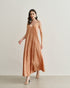 VESTIDO LONGO DE  ALÇA FRANZIDA CARAMELO