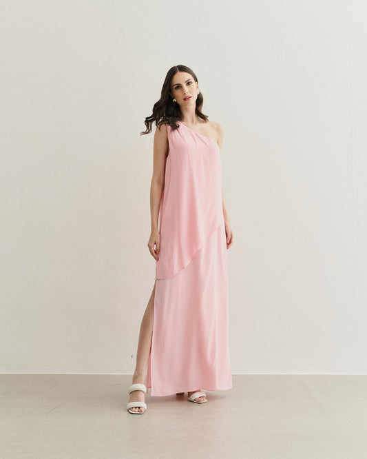 VESTIDO UM OMBRO ASSIMÉTRICO ROSA