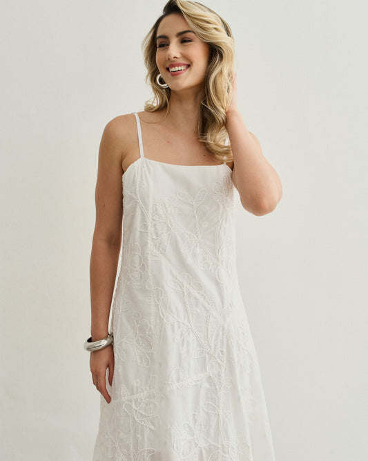 VESTIDO MIDI BORDADO OFF WHITE