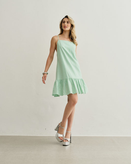 VESTIDO CURTO AMARRAÇÃO BABADO VERDE
