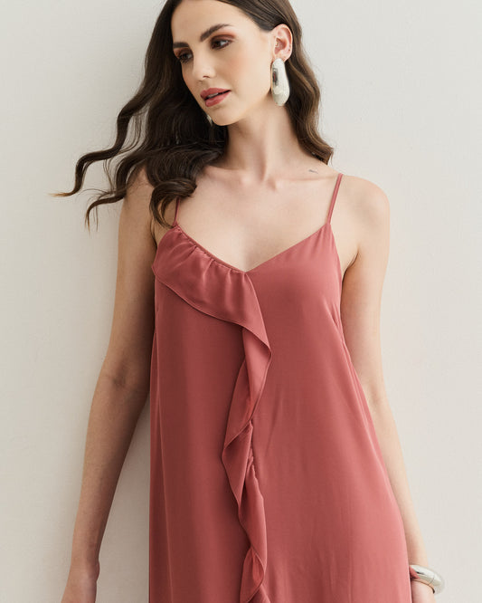 VESTIDO CHIFFON BABADO ROSA