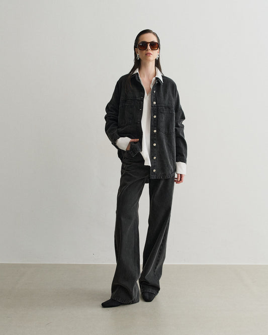 CALÇA RETA JEANS PRETO