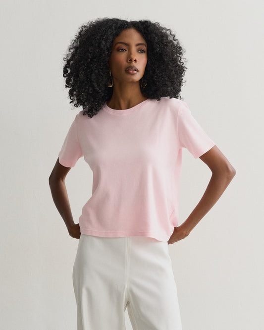 BLUSA CAMISETA MANGA CURTA ROSA CLARO