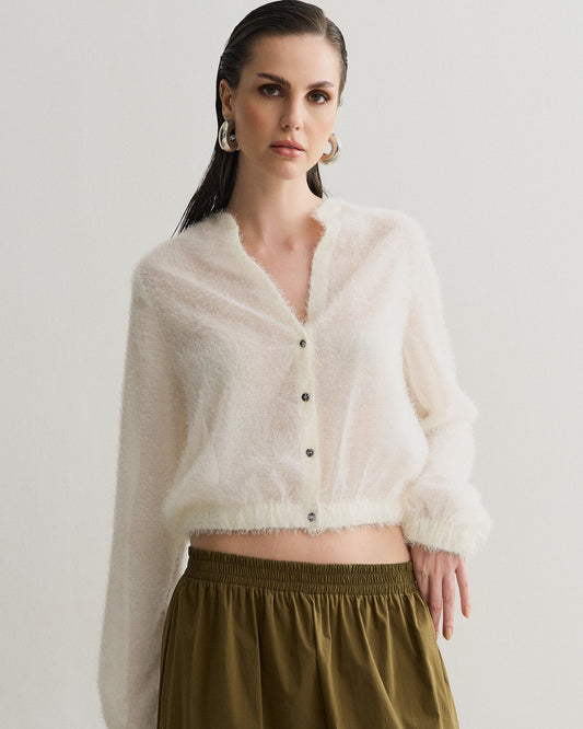 BLUSA CARDIGAN COM PELINHOS OFF WHITE