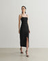 VESTIDO MIDI COM FRANZIDO LATERAL PRETO