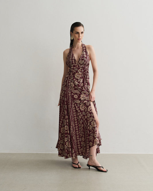 BLUSA  FRENTE ÚNICA ESTAMPA FLORAL VINHO
