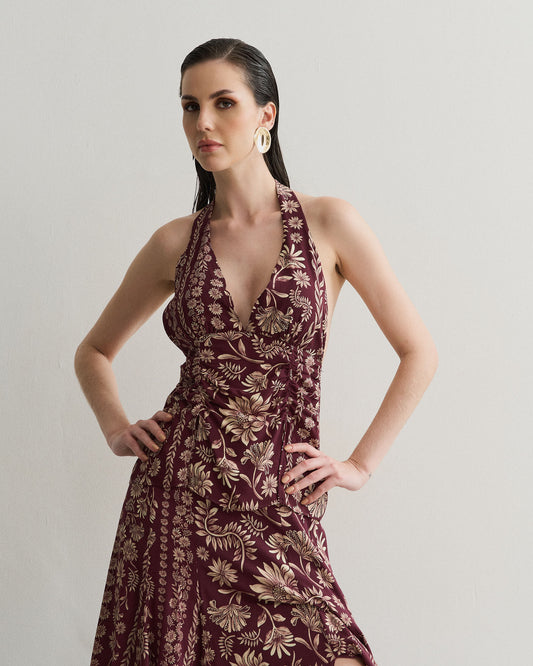BLUSA  FRENTE ÚNICA ESTAMPA FLORAL VINHO