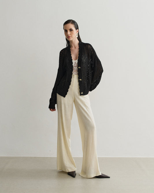 BLUSA CARDIGAN PONTO VAZADO PRETO