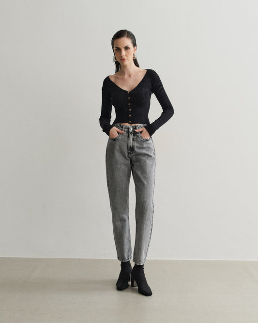 CALÇA JEANS MOM PRETO