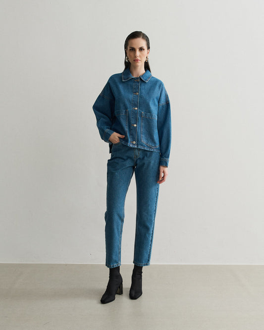 CALÇA JEANS MOM AZUL ESCURO