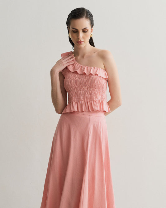 BLUSA DE UM OMBRO SÓ LASTEX ROSA