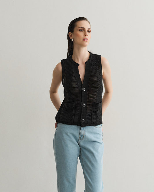 BLUSA COLETE TRICOT COM BOTÕES PRETO