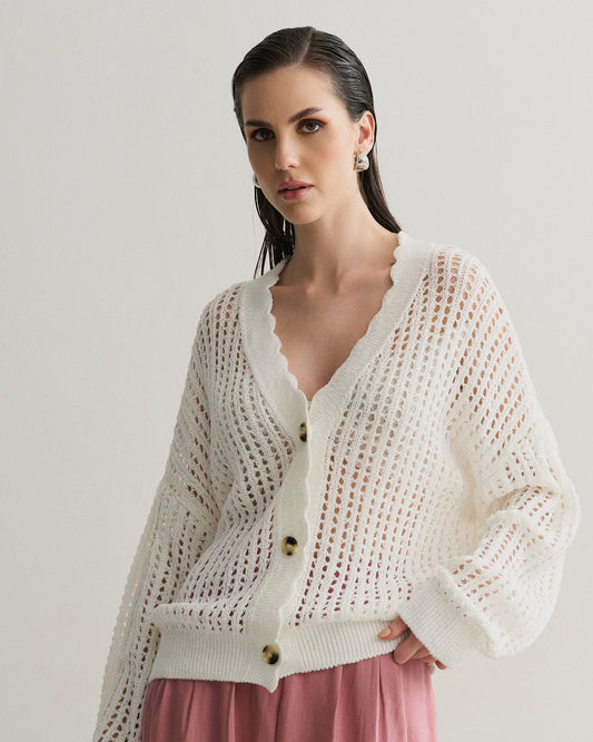 BLUSA CARDIGAN PONTO VAZADO OFF WHITE