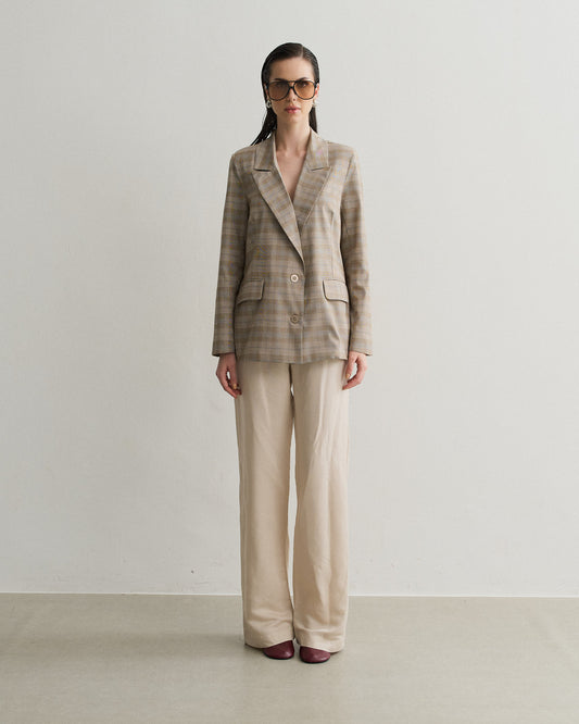 BLAZER ALONGADO XADREZ NEBLINA (BEGE)