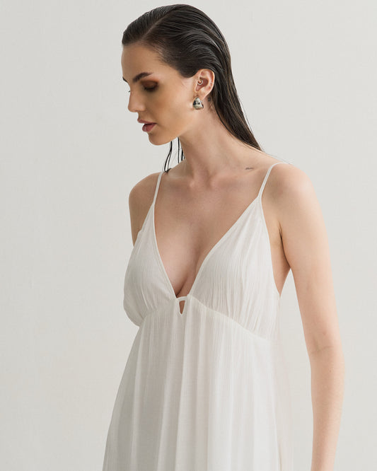 VESTIDO MIDI COM BABADOS NA BARRA OFF WHITE