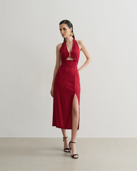 VESTIDO FRENTE U COM AVIAMENTO BUSTO OXBLOOND (VINHO)