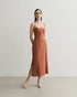 VESTIDO BUSTO ESTRUTURADO COM FENDA LATERAL MARROM ESCURO