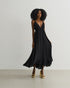 VESTIDO MIDI COM BABADOS NA BARRA PRETO