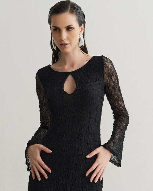 VESTIDO LONGO EM RENDA PRETO