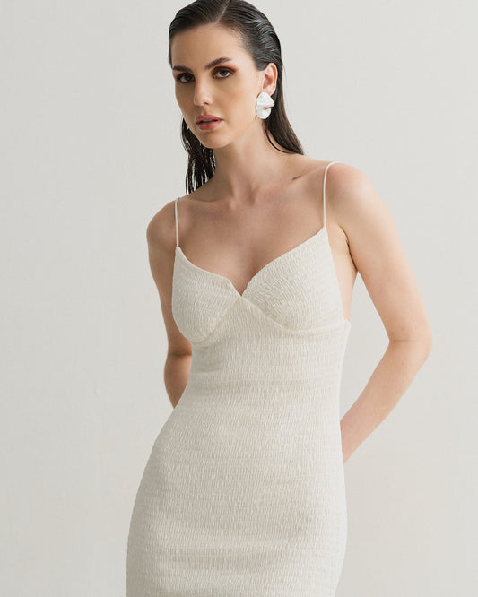 VESTIDO CURTO LASTEX OFF WHITE