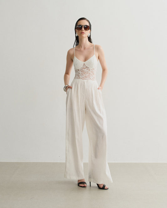 CALÇA PANTALONA PREGAS CÓS FINOS OFF WHITE