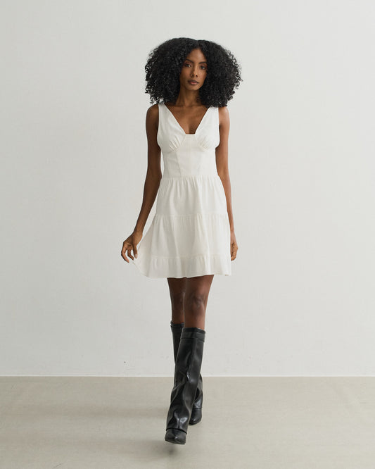 VESTIDO CURTO EM CAMADAS OFF WHITE