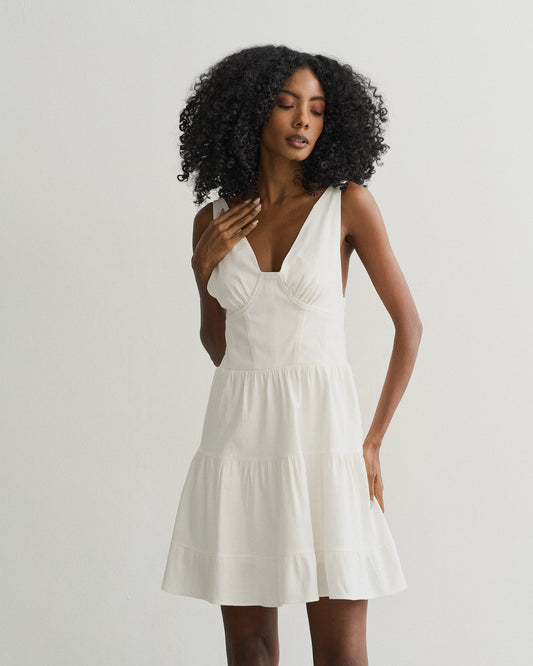 VESTIDO CURTO EM CAMADAS OFF WHITE