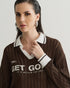 BLUSA POLO TRICOT MARROM/OFF