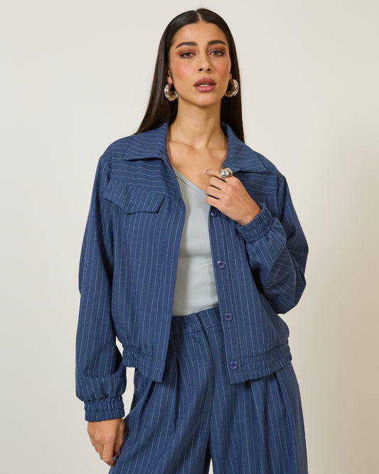 Jaqueta Lapelas Risca de Giz AZUL