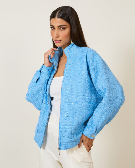 Jaqueta Tweed Oversized AZUL