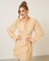 Vestido Curto Babados Manga Longa BEGE