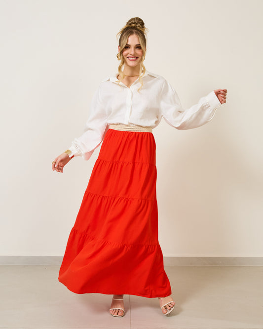 Saia Longa Algodão com Detalhe no Cós VERMELHO