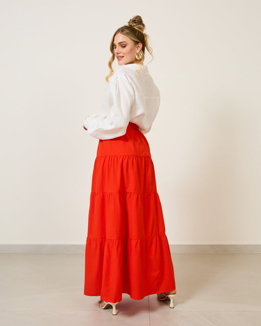 Saia Longa Algodão com Detalhe no Cós VERMELHO