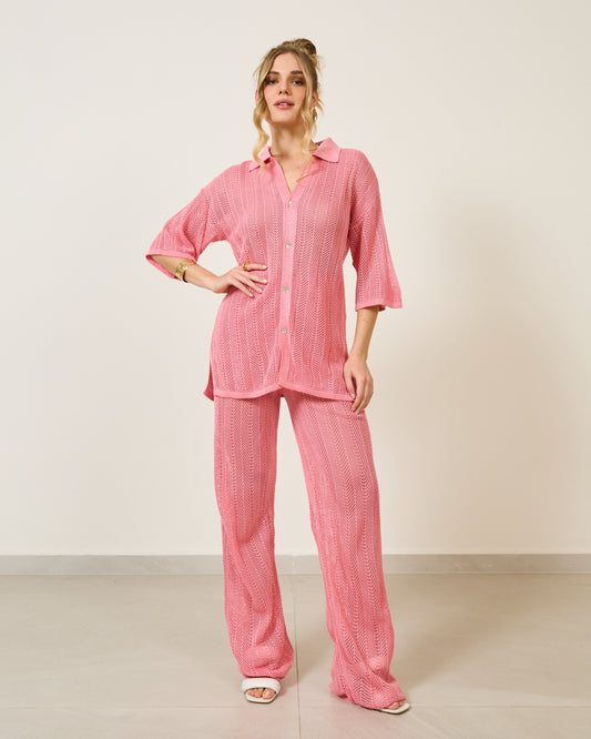 Camisa Tricot com Fendas ROSA