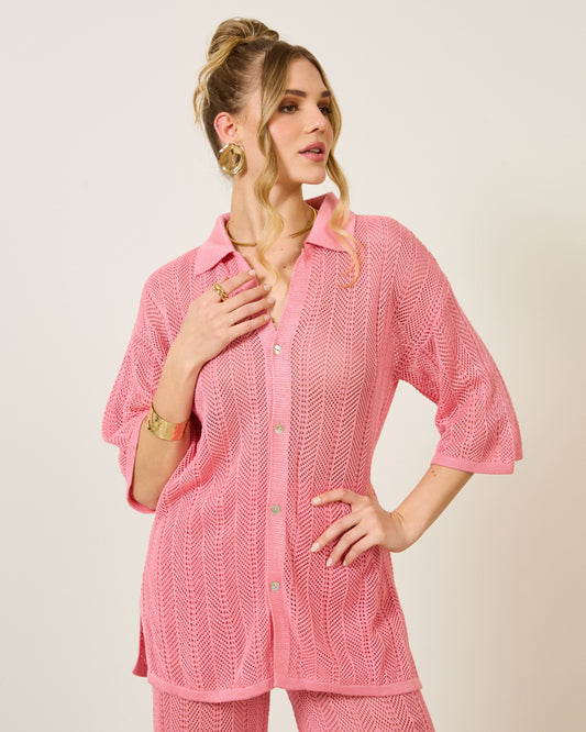 Camisa Tricot com Fendas ROSA
