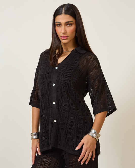 Camisa Tricot com Fendas PRETA