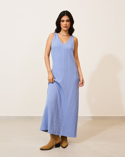 Vestido Longo Tricot Off AZUL