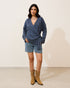 Blusa Transpassada Malha Rib Mescla AZUL