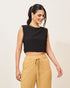Blusa Cropped Alfaiataria com Ombreira PRETO
