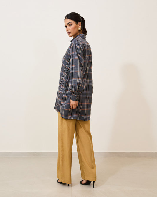 Camisa Oversized Estampada Xadrez Azul UNICA