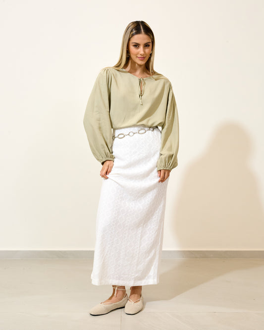 Saia Midi Tricot com Fenda WHITE
