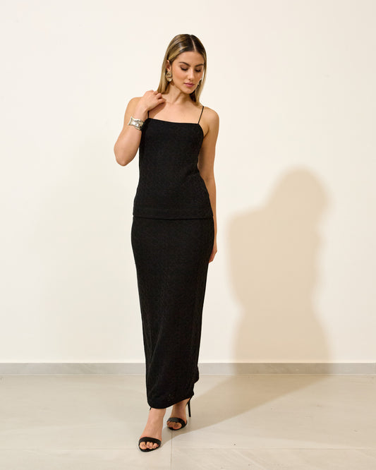 Saia Midi Tricot com Fenda PRETO