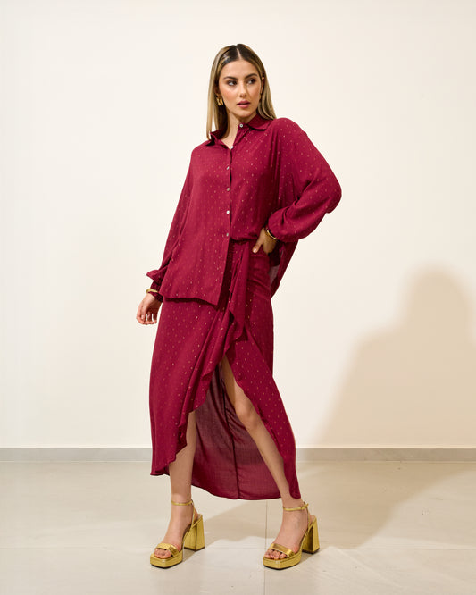 Camisa Fluida Estampa Dourada VINHO