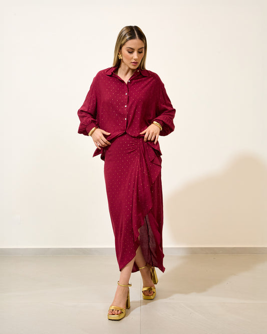 Camisa Fluida Estampa Dourada VINHO