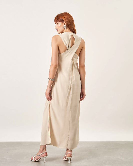 Vestido Longo Costas Torcida BEGE